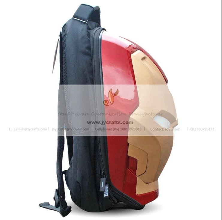 High Quality Cool Marvel Gift 3D Ironman shape fashion backpack with LED light eyes
