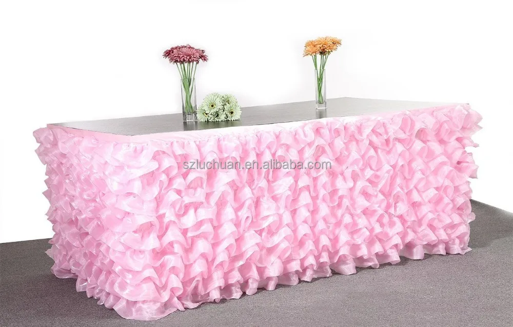 
Wedding Decorated Organza Fabric Rectangle Banquet Table Skirt 
