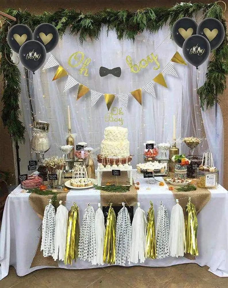 Baby boy shower decorations  Little Man Baby Shower Oh Boy Banner with Bow Tie  Oh Boy Cake Topper