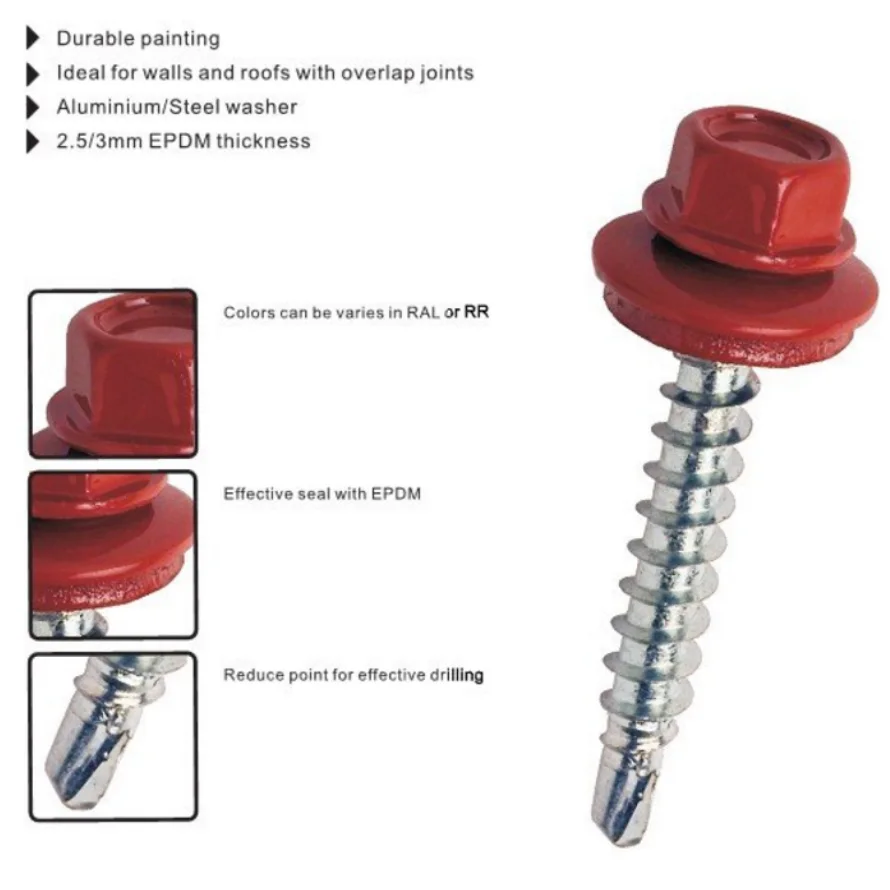 
Painted Hex Washer Head Reduced Point Self Drilling Roofing Screws 