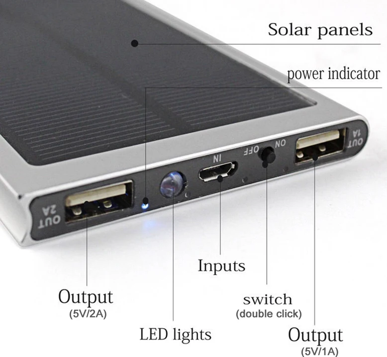 Factory Wholesale Slim cell phone Solar Power Bank 10000mah Power Banks Portable Charger LED External Battery PowerBank
