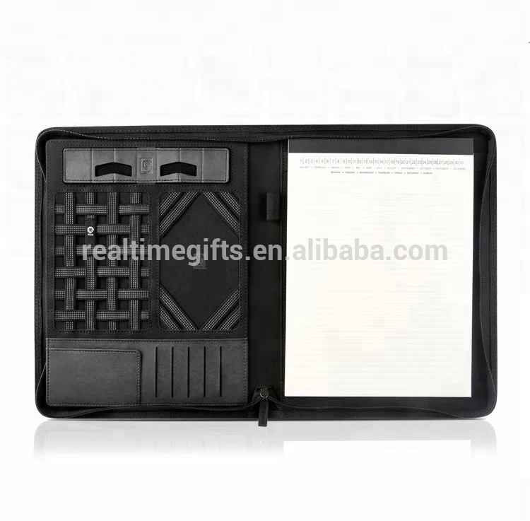 
Luxury Business Office Conference A4 Black PU Leather Compartment Portfolio Organizer 
