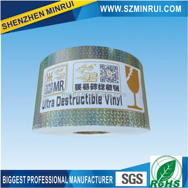 holographic ultra destructible label paper hologram eggshell sticker vinyl roll