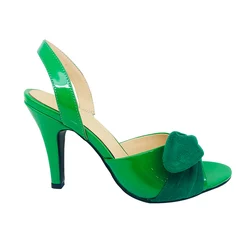 Fashion High Heel Lady Shoes Wholesale Waterproof Green PU Women Pump Heeled Sandals