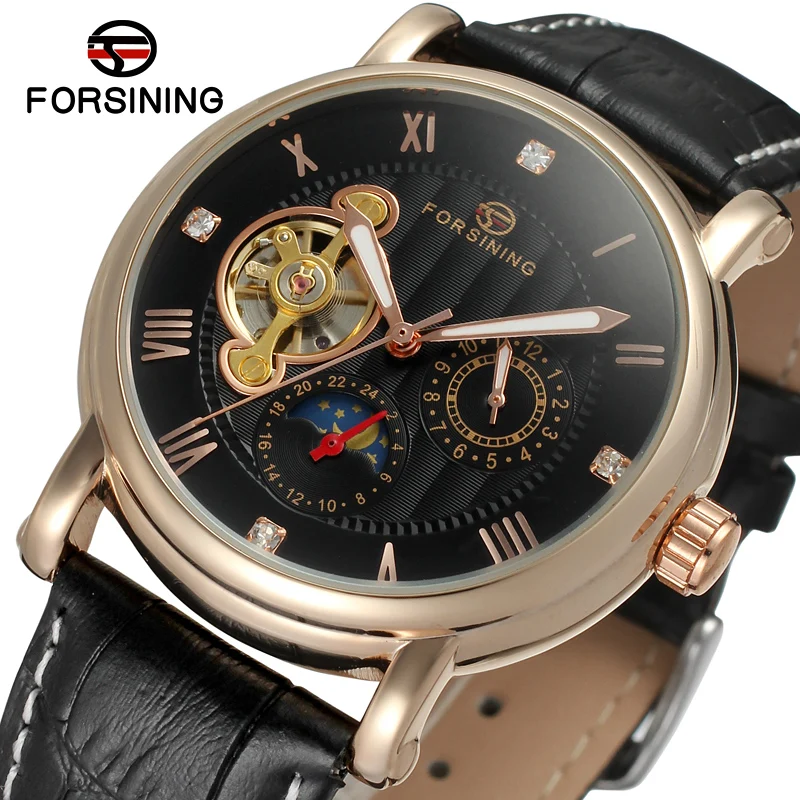 China Watch Factory FORSINING Man Tourbillion Automatic Wholesale Multifunctional Moon Phase Tourbillon Mechanical Mens Watches