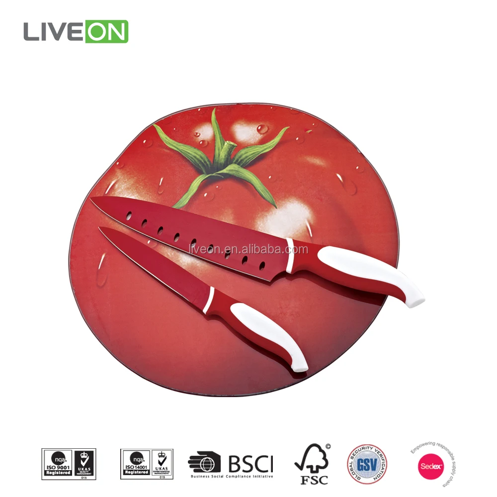 Высококачественное Закаленное Стекло Разделочная Доска С Набор Ножей