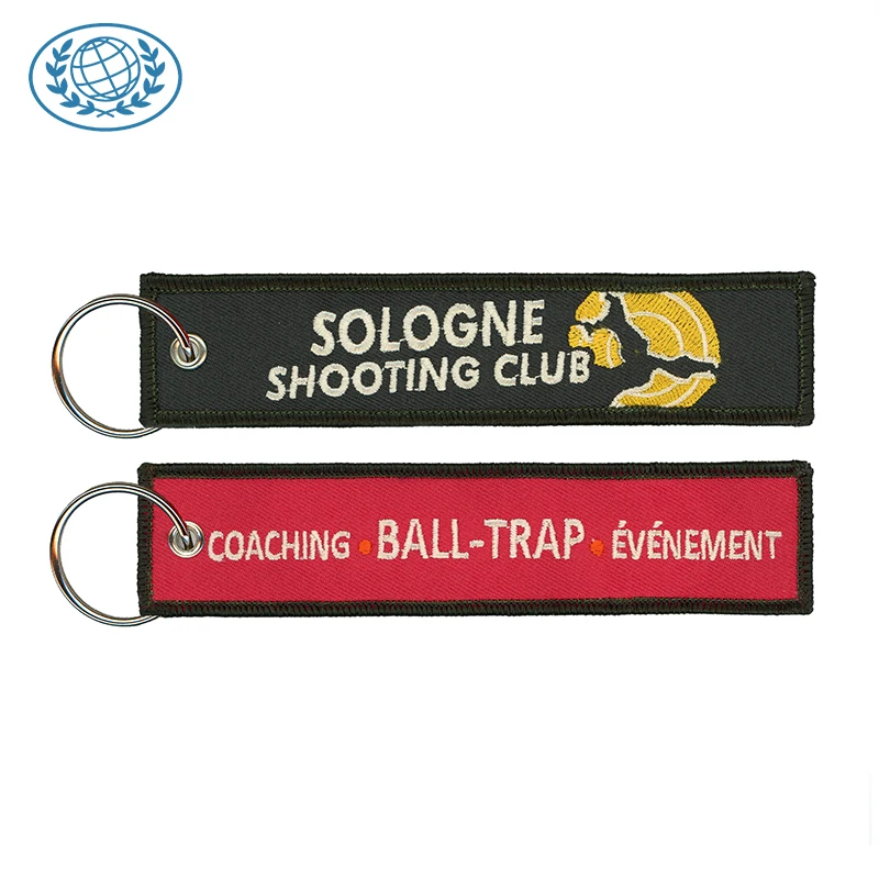 Wholesale Fabric Customized Embroidered Keychain Custom Keyring Airplane Safty Tag Custom Logo Fabric Embroidered Key Chain OEM