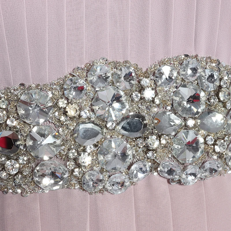 
Beaded bridesmaid party dresses chiffon off shoulder evening dress peach color 