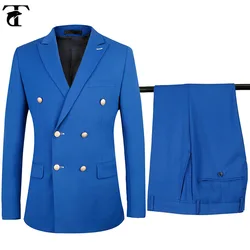 Wholesale Polyester Rayon Black Dark Blue Pants Suits Royal Blue Double-Breasted Men Suit