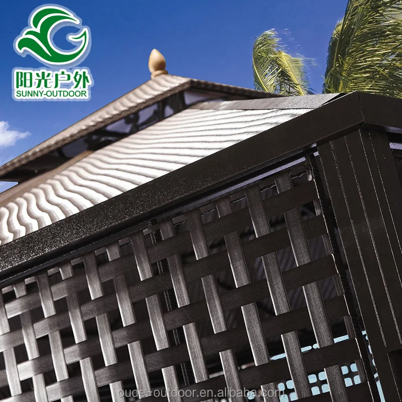 Горячие продажи дополнительно открытая беседка с занавес/PE плетеная из ротанга беседка