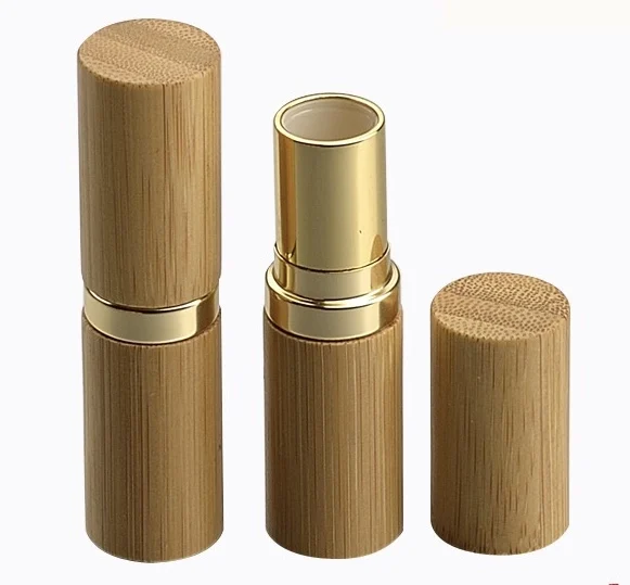 5g bamboo lipstick gold tubes / customized lip balm gold tubes / pro-environment round packaging for Beauty