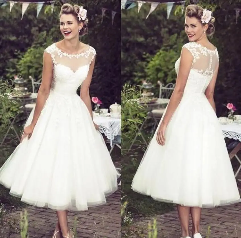 Cap Sleeve Lace Tulle Fat Size Fairy Short Bridal Wedding Gown