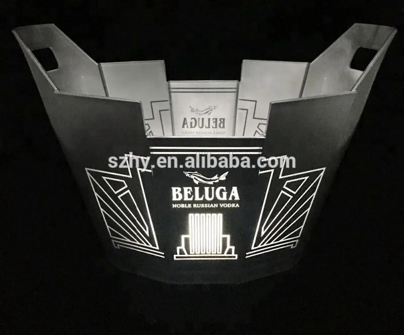 Beluga Silver Painting Laser logo led light up plastic ice bucket