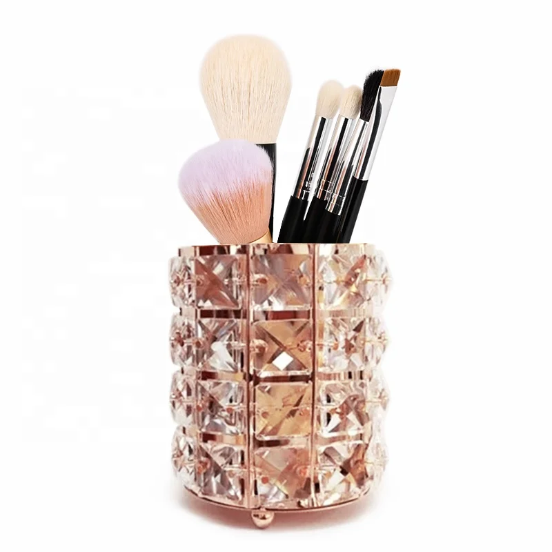 
New Christmas Gift Custom Cosmetic Make up brushes Storage Case Gold Crystal Makeup Brush Holder Cup 