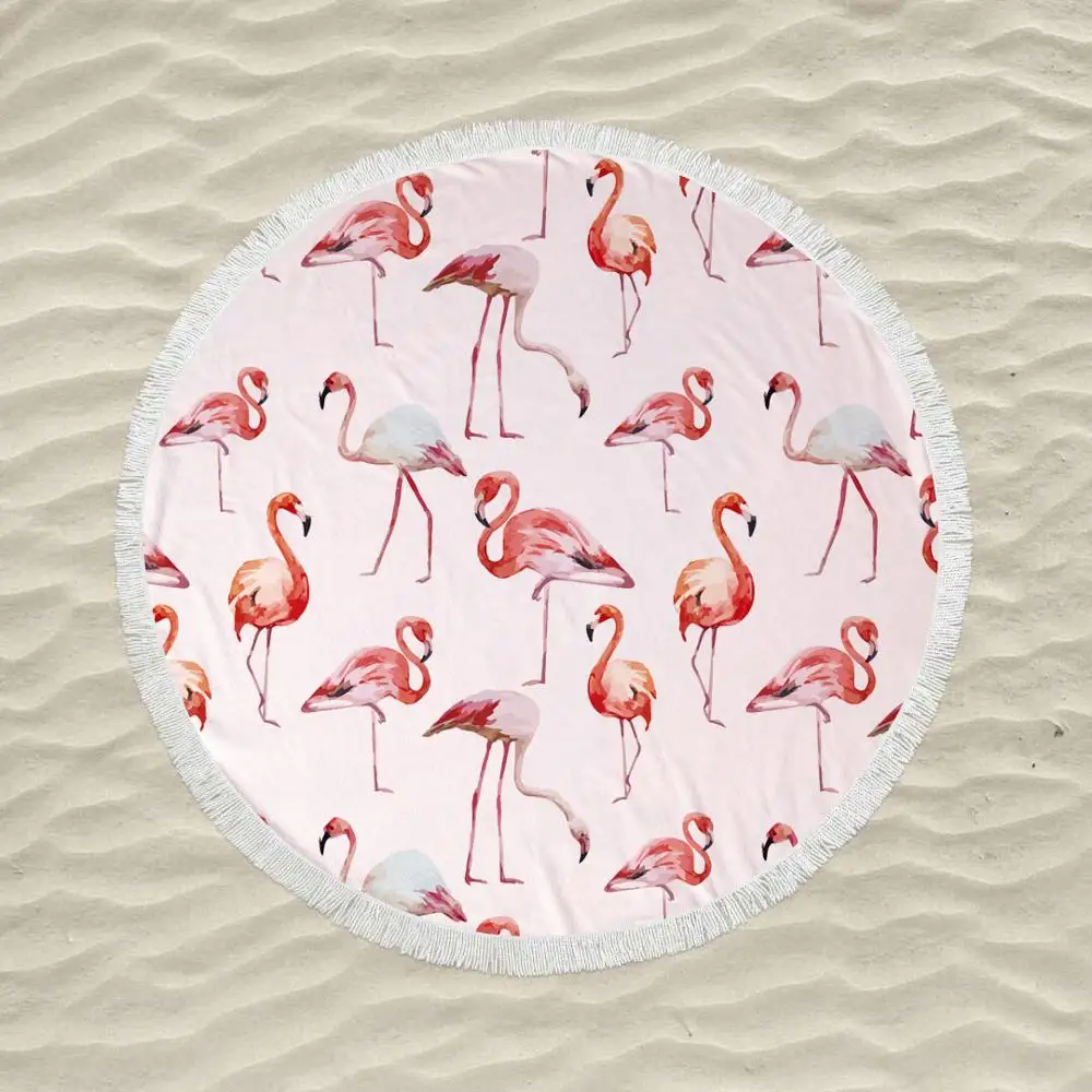 Wholesale 150*150cm Size Custom 3D Printed Colorful Flamingo Beach Towel
