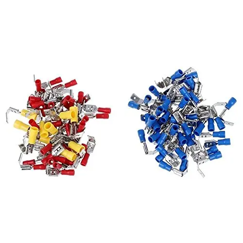 100PCS/Lot Piggy Back Spade Crimp Connector Terminal 40Red+50Blue+10Yellow V7K2