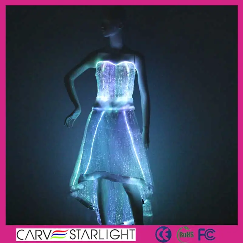 hot luminous led light up fiber optic clothing led wedding dress