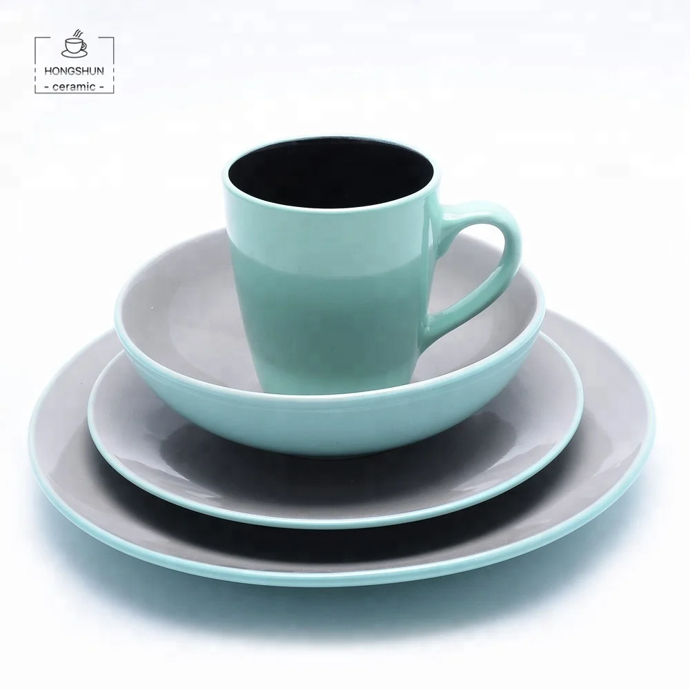 
Wholesale Western Style Ceramic Dinner Set Solid Color Enamel Glaze Ceramic Dinnerware Dishes Sets Two Tone 