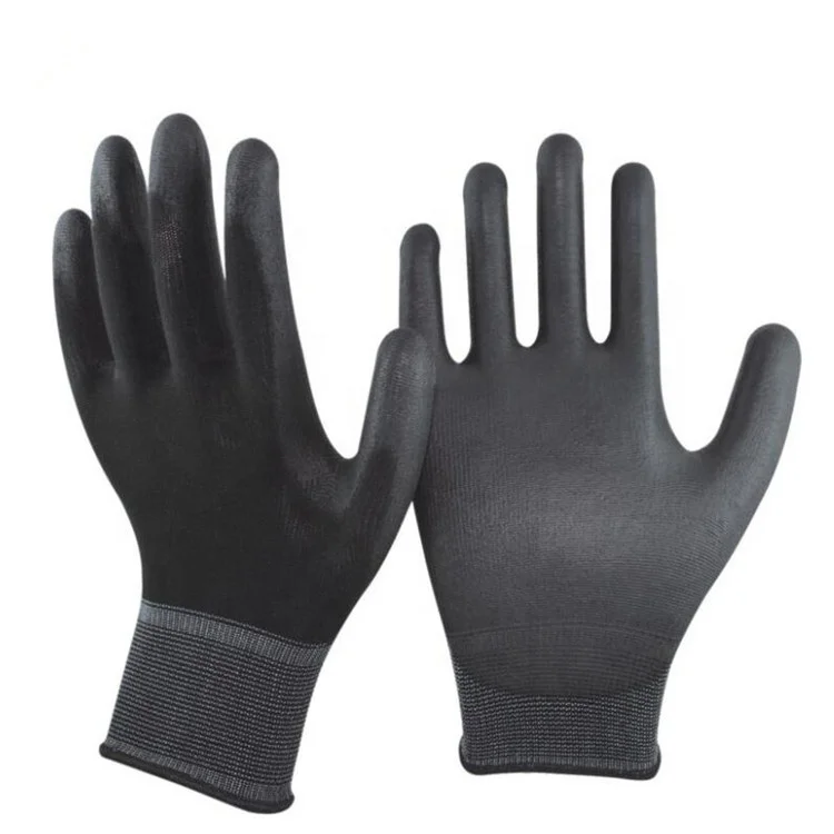 PU Black Coated Palm Gloves 13-pin Polyester Pu Immersed Palm Wear-resistant Work Protective Gloves