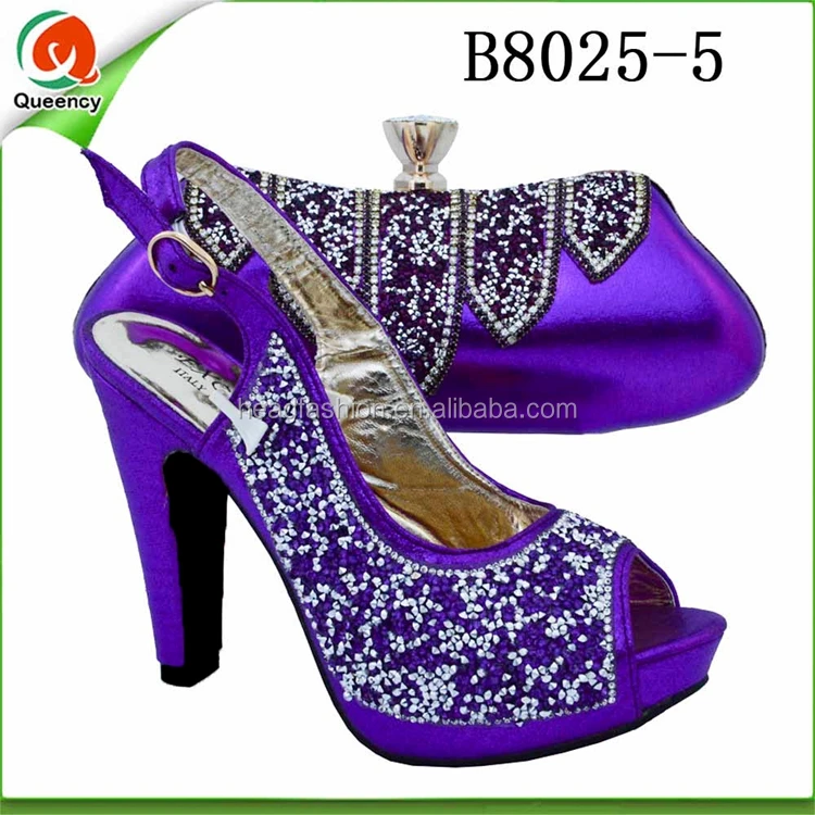 B8025 Queency Leather Italian African Women Purse Bag and High Heel Shoes Match for Bride 2017