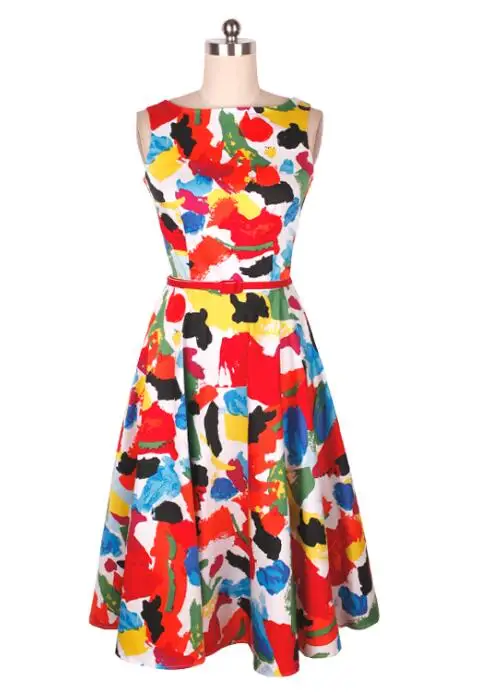Vintage dress colorful color ship collar a word collar trumpet skirt B010