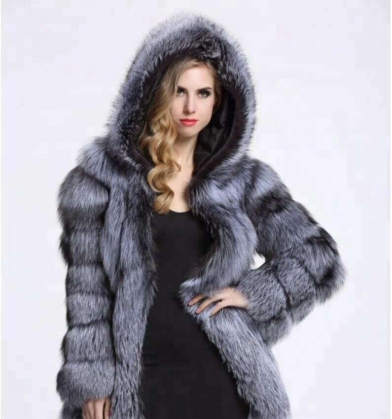 Wholesaler Long Chinchilla Fur Coat Hooded Plus Size White Black For Women Men
