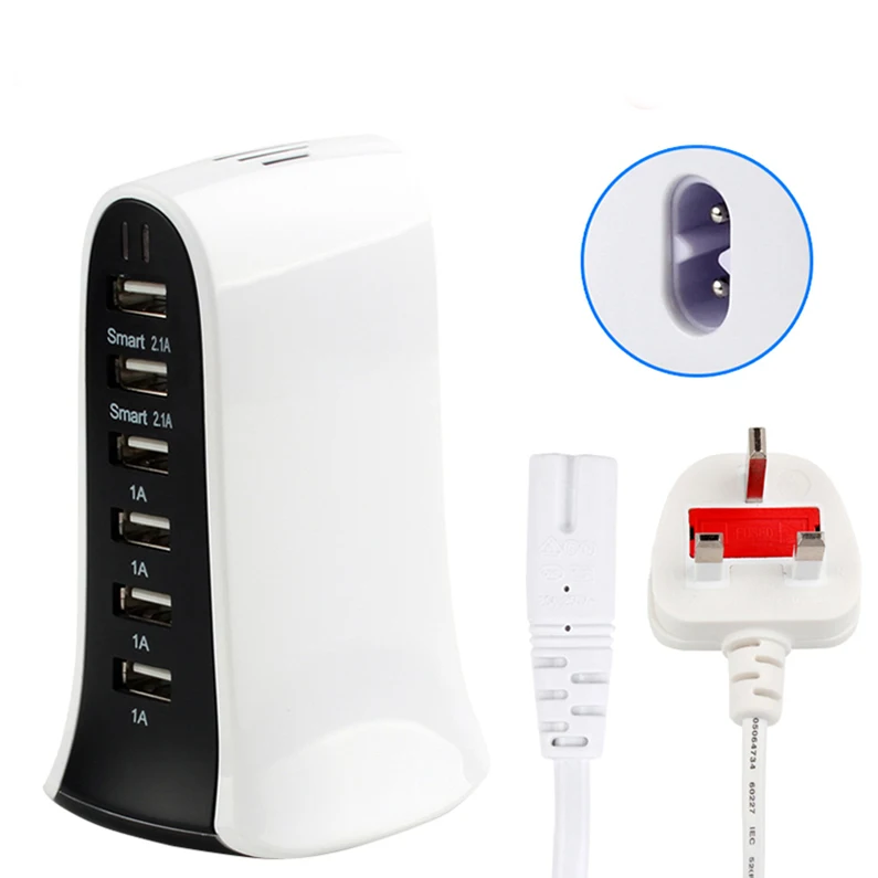 USB Wall Charger 6 Port USB Plug with US UK EU International Travel Adapter 8A for Apple iPhone iPad Samsung Smartphone