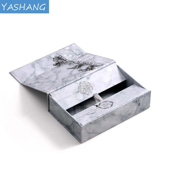 Marble paper display gift box for dress with rigid lid custom eyelash packaging box flat