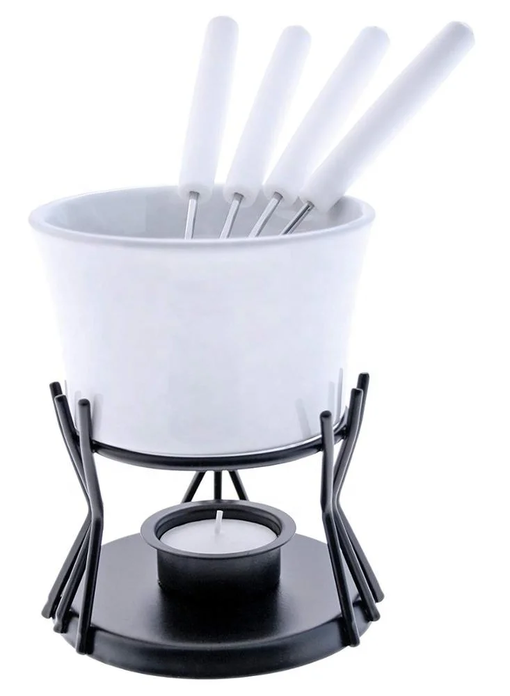 Cylindrical shape customized design porcelain mini white fondue set for tableware