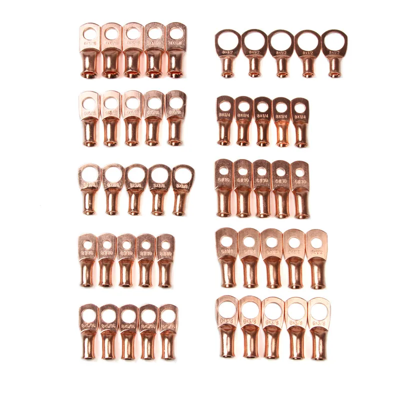 100 шт. болтовое отверстие, медные наконечники для кабеля из луженой меди, набор клемм для аккумулятора, кабельные наконечники с неизолированным кольцом