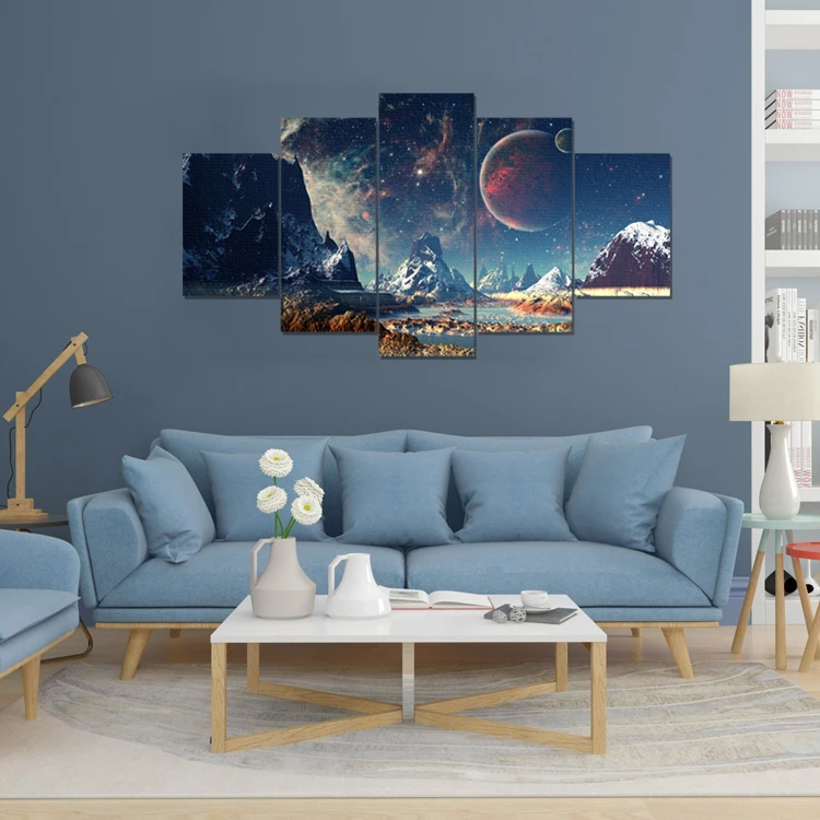 
5 pieces night sky iceberg canvas painting for multi-panel 3d wall painting 