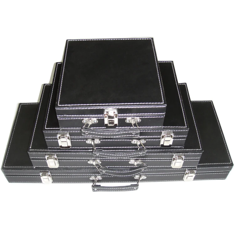 Standard portable black PU leather briefcase poker chip case