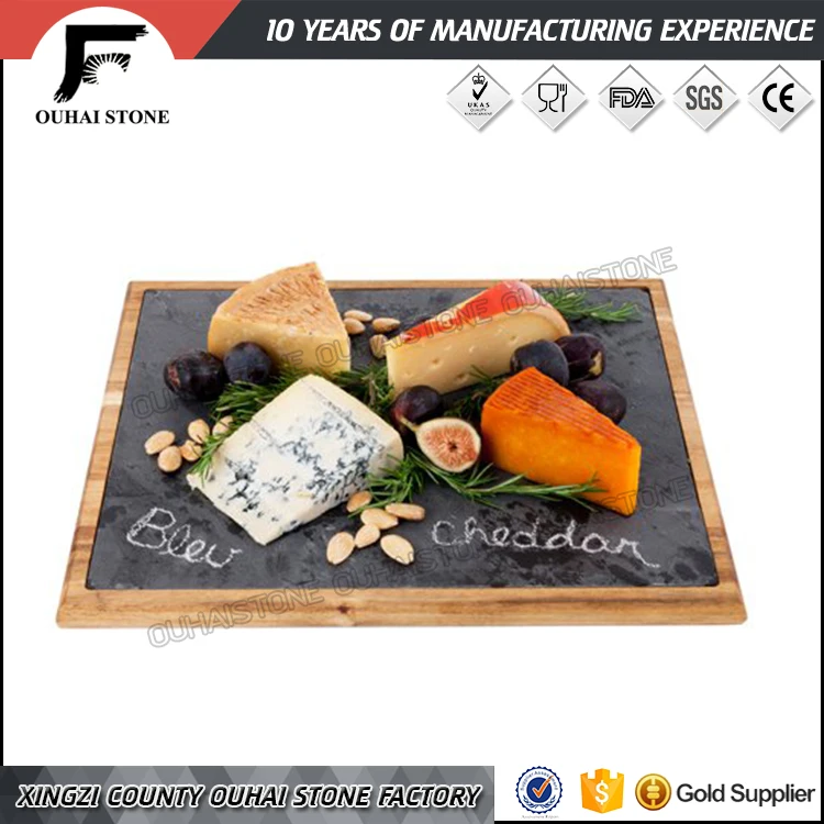 Customized Natural Black Round Squaer Cheese Board Sushi Steak slate stone wood steak plates for restaurant