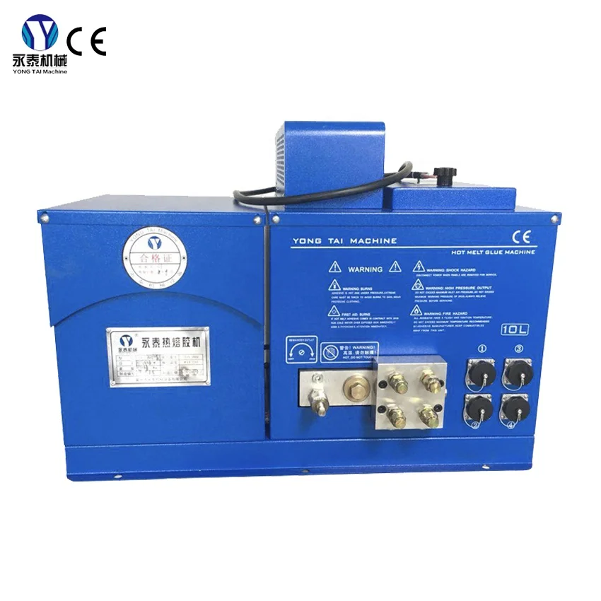 YT-M10P2 10kgs hot melt glue machine for delivering and melting reactive hot melt adhesives.