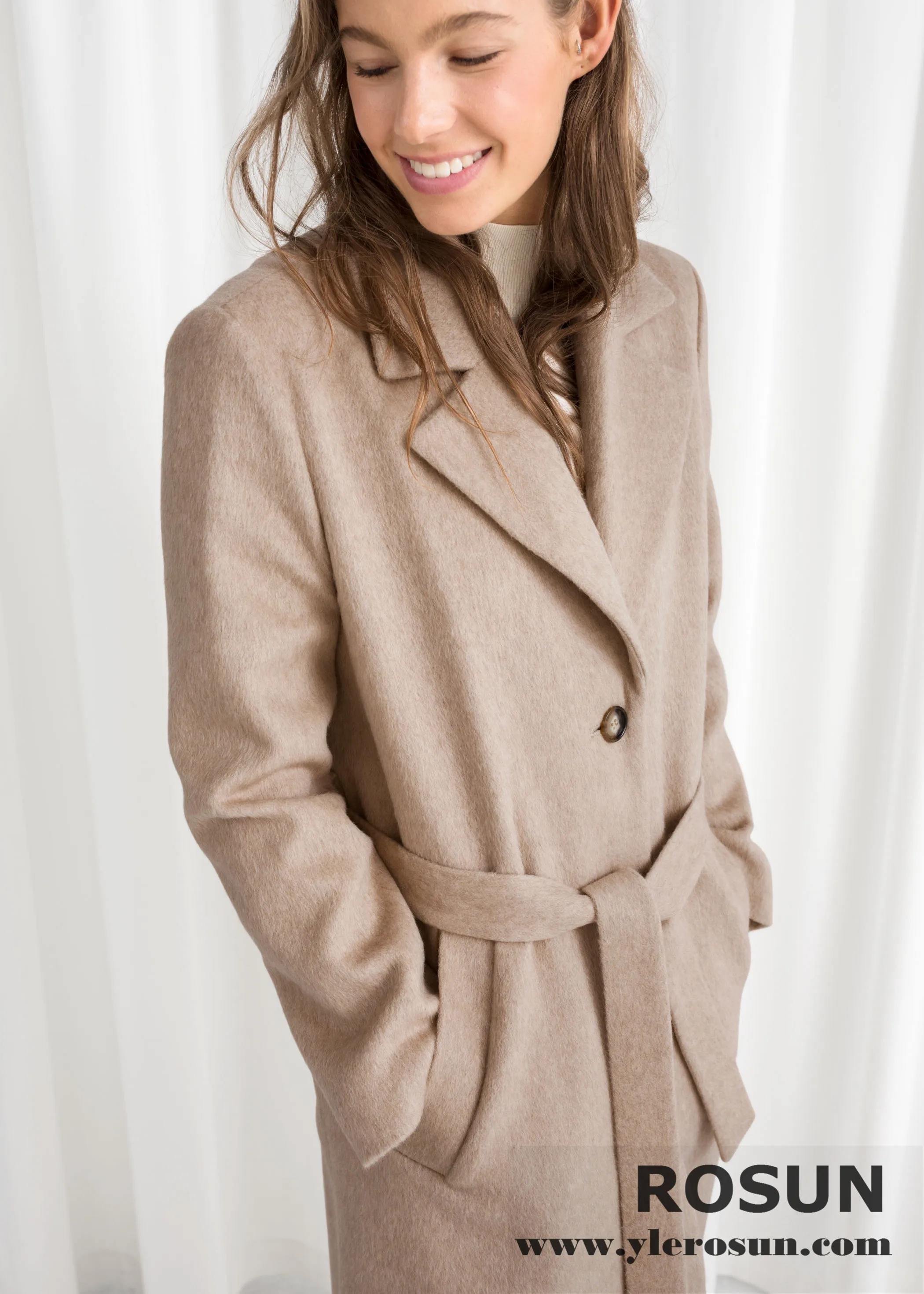 Women Winter  Alpaca And wool Blend Fully lined  Stand-Collar  Coat In A Relaxed Fit with Belted Waist