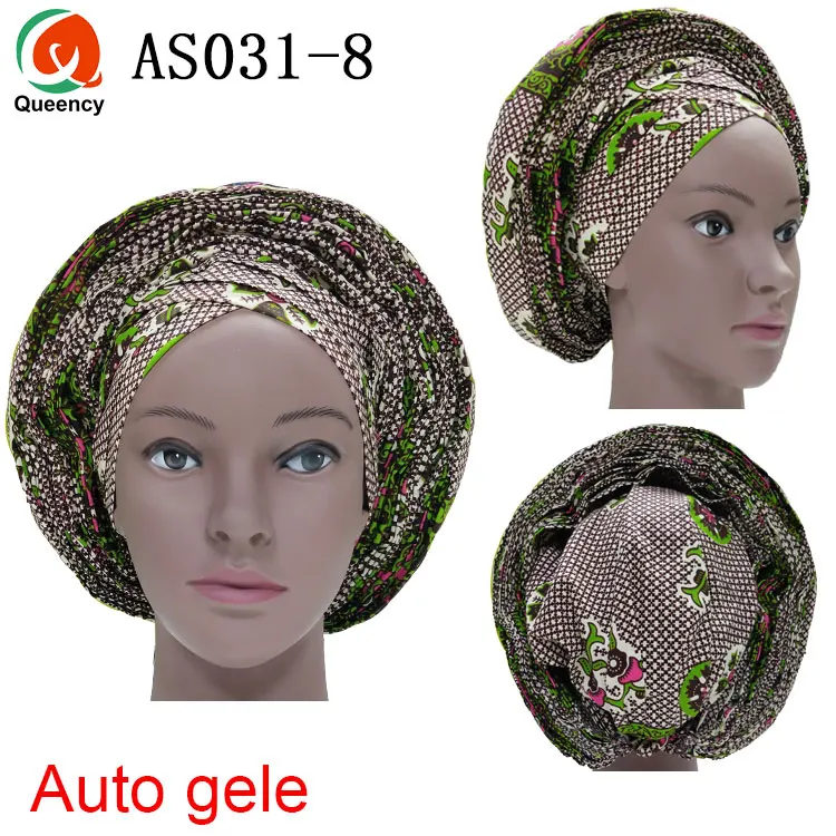 Queency New Designs African Wrap Head Auto Gele With Ankara Elegant Headtie Wax Print Styles Gele