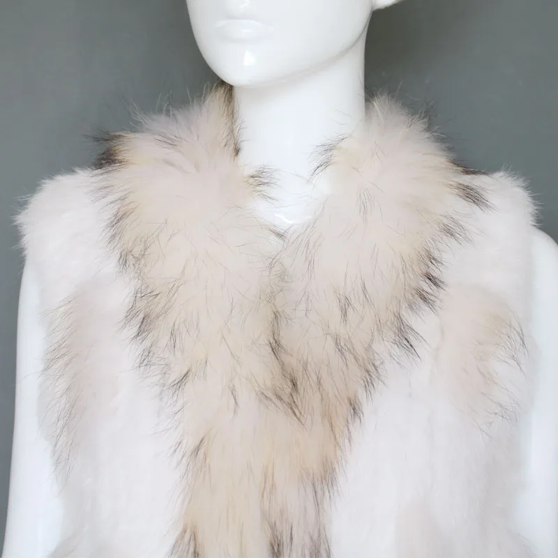 
Long pattern handmade rabbit fur waistcoat with raccoon fur winter vest products 