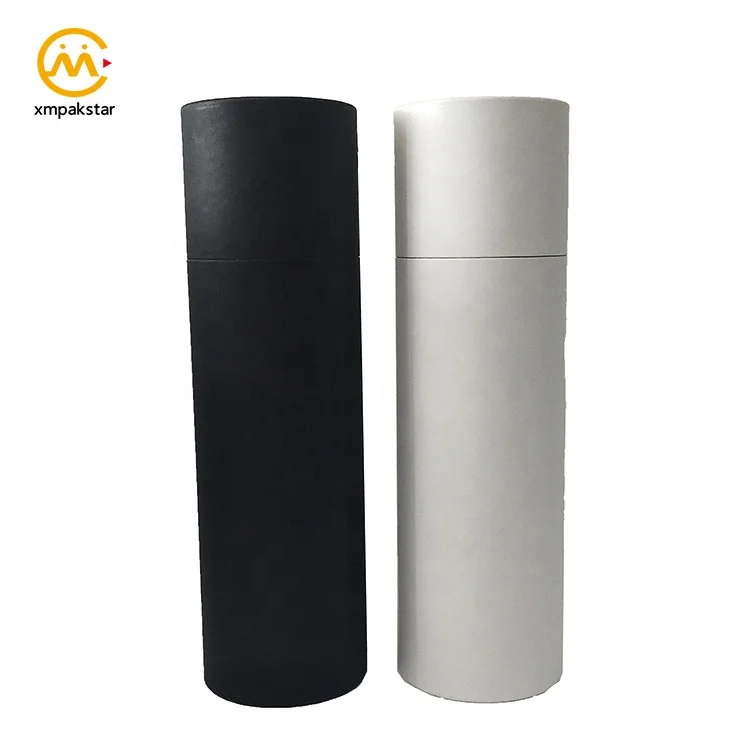 Wholesale recyclable and reusable round black cardboard cylinder white paper wine liquor bottle packaging box