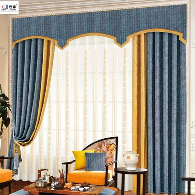 Insulate Heat and Cold Fashionable Design Grommet Top with Valance and Sheer Hight Quality Chenille Jacquard Curtain Fabric