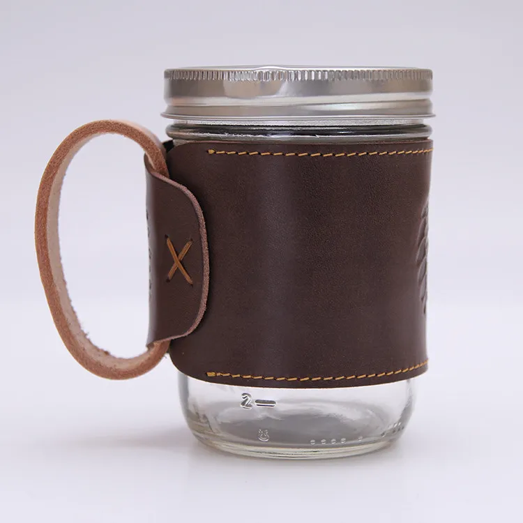 Real Tanned Leather Drink Cooler Cup Holder Coffee Sleeve
