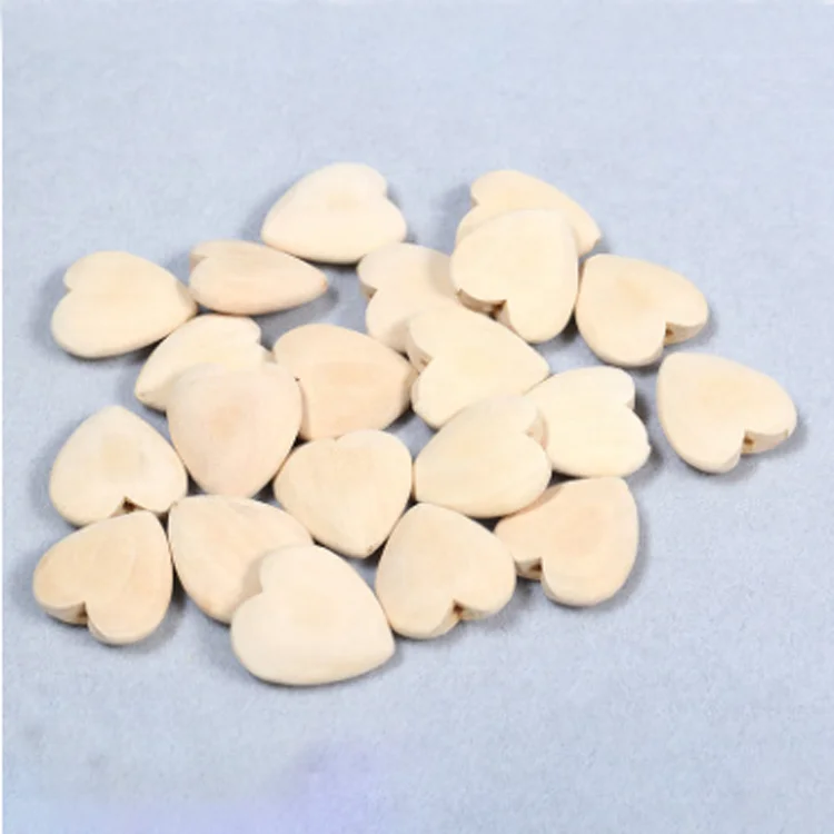 New product natural unfinished 25 mm flat wooden heart beads heart shaped wooden beads for jewelry making
