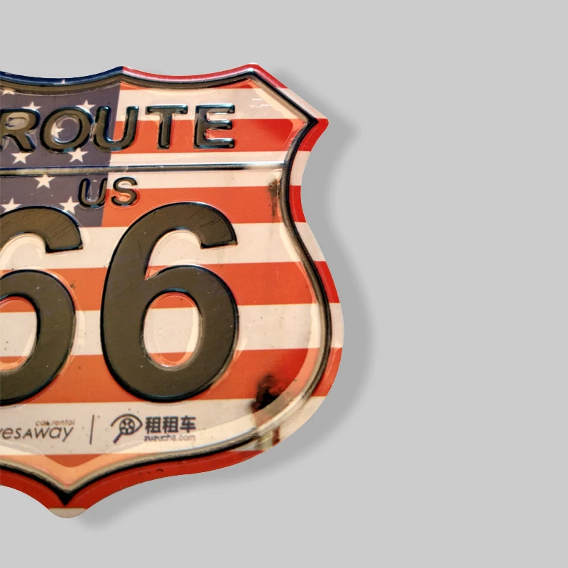 Hot Sale Vintage Embossed Tin Sign Plaque Print Us Route 66 Shield Shape Metal Sign Magnet Mini Aluminum License Plate