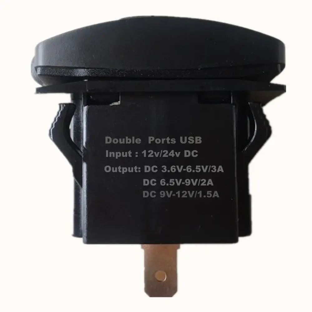 12V QC 3.0 Dual USB Rocker Switch Style Charger Blue Voltmeter for Boats CAR TRUCK MOTORCYCLE