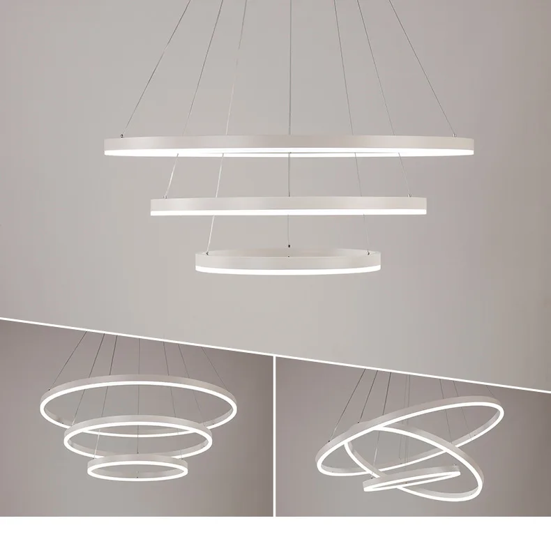 LED acrylic chandelier circle pendant lamp 3 ring hanging light