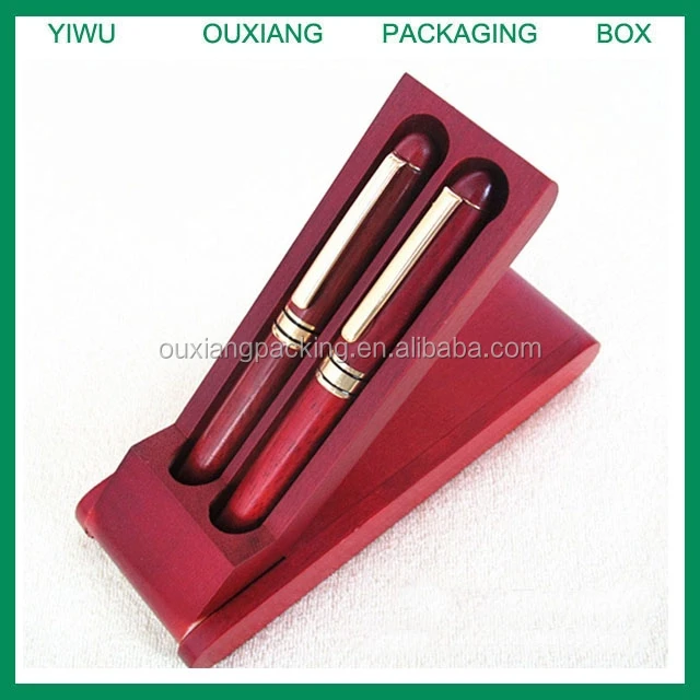 Stock new design solid oka wood double pen box hot sale