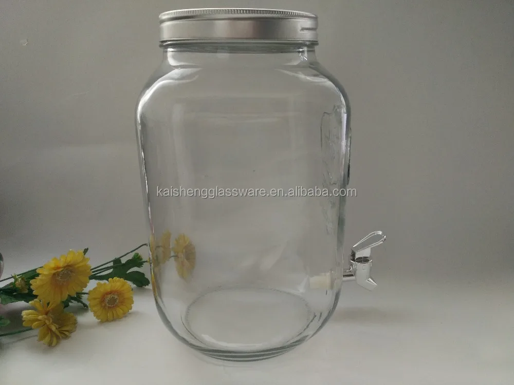 
large round clear fruit juice&wine dispenser glass jar with tap 