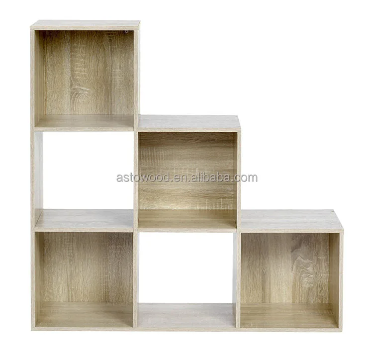 new design Step Bookshelf for CD 6 Shelves Storage Oak color