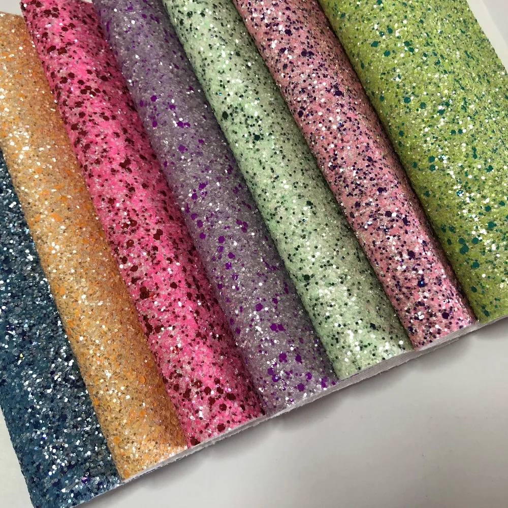 High quality nonwoven backing color mixed chunky glitter fabric for making crafts and shoes