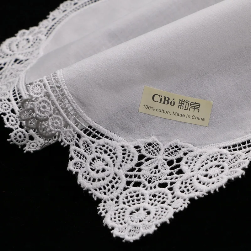 
A001: White premium cotton lace handkerchiefs crochet hankies for women/ladies wedding gift 