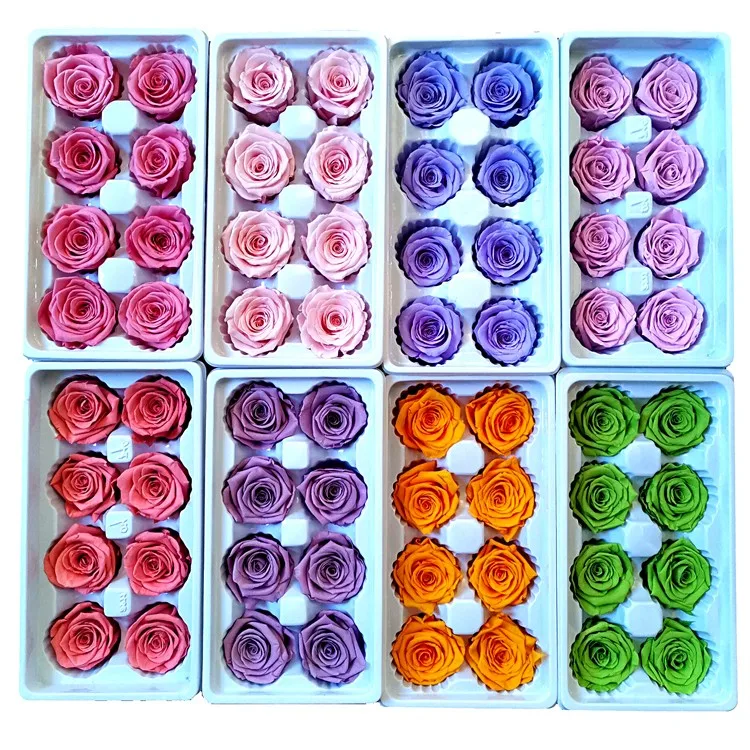 Wholesale dropshipping 5-6cm high quality grade a multi color cheap natural artificial flowers preserved roses heads in a box
